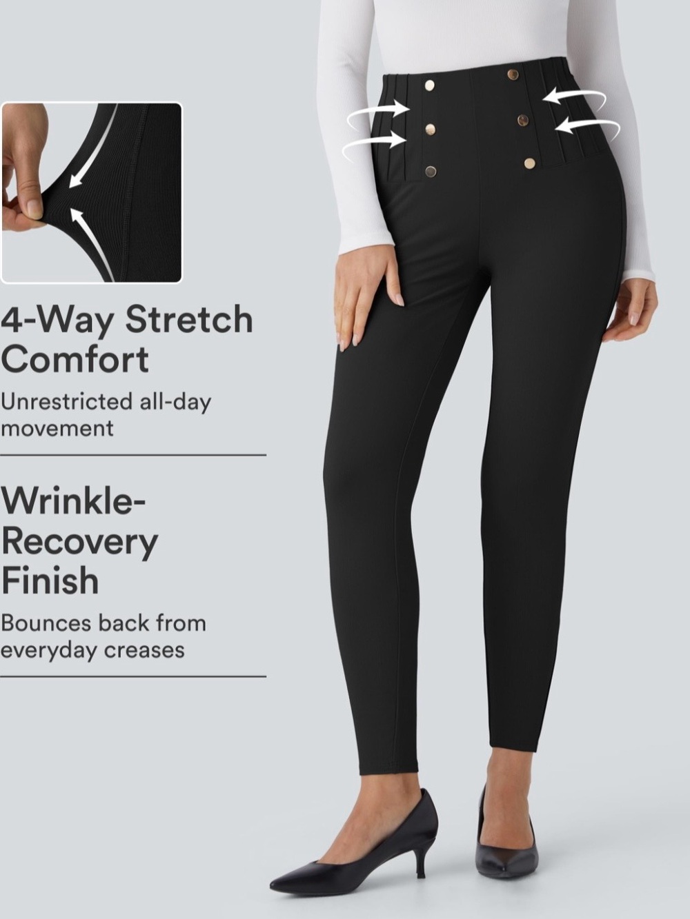 HALARA Black High-Waist Skinny Button-Front Ponte Pants